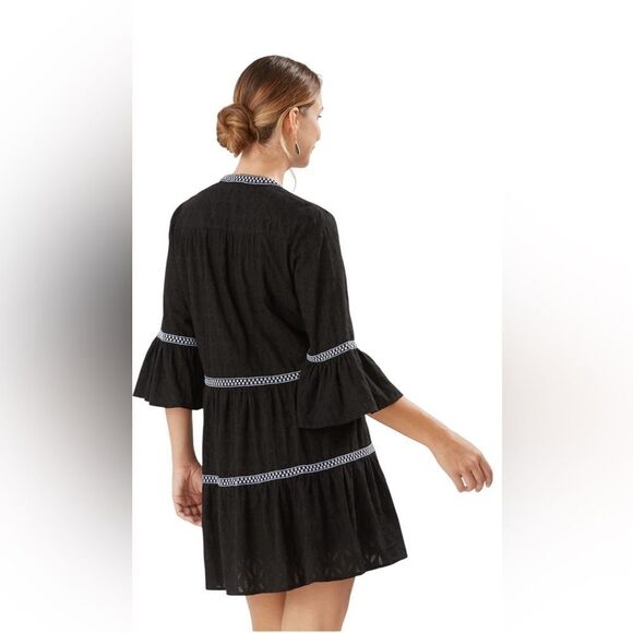NWT TOMMY BAHAMA EMBROIDERED TIERED COTTON TASSEL BLACK DRESS WOMENS SIZE SMALL - Picture 3 of 12